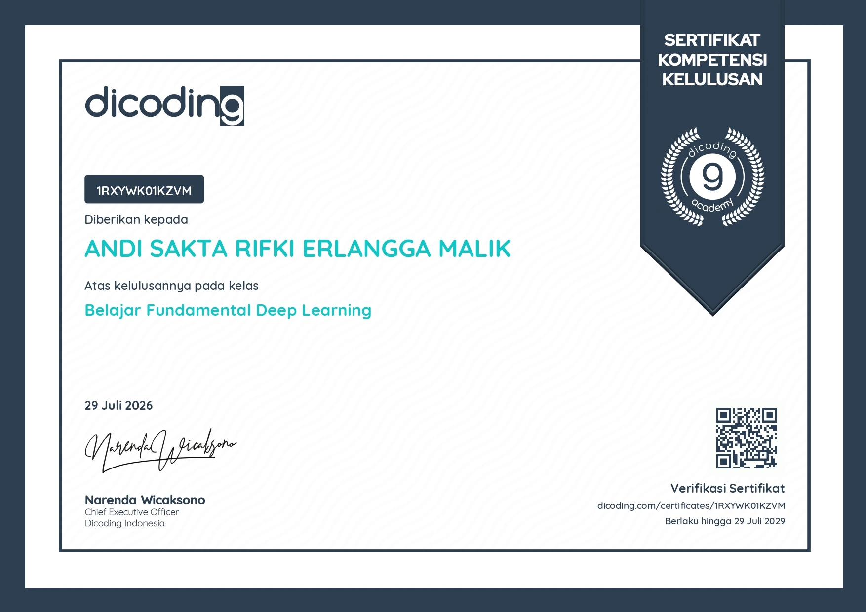 Belajar Fundamental Deep Learning Certificate